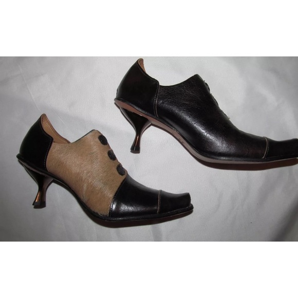 CYDWOQ calf hair kitten heel steampunk ankle boots - Picture 3 of 6